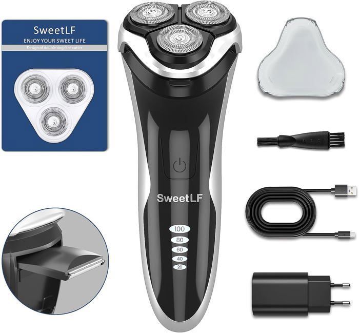 Rasoir électrique Rechargeable 3 Têtes Rotatives Surker RSCW-258 - Sans Fil, Couleur Rouge